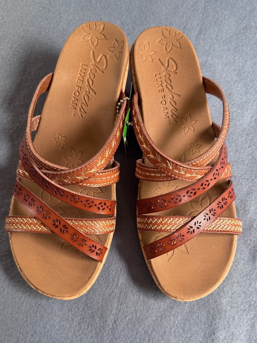 Women's Brown Strappy Wedge Sandals - Picture 4 of 9